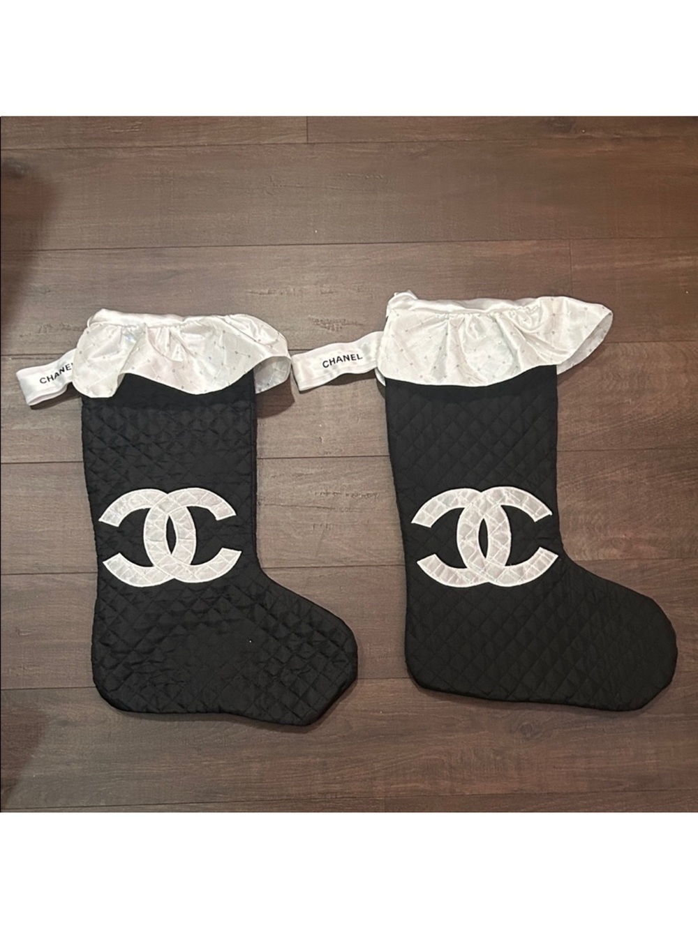 CHANEL Black and White Quilted Logo Stockings - Set of 2